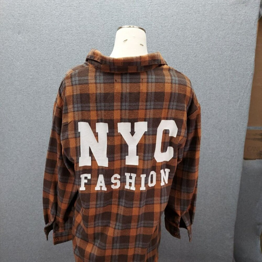 Spoon Jeans Plaid‎ Shirt NYC Fashion Logo Brown Plaid Size XL Hip  Hop Grudge